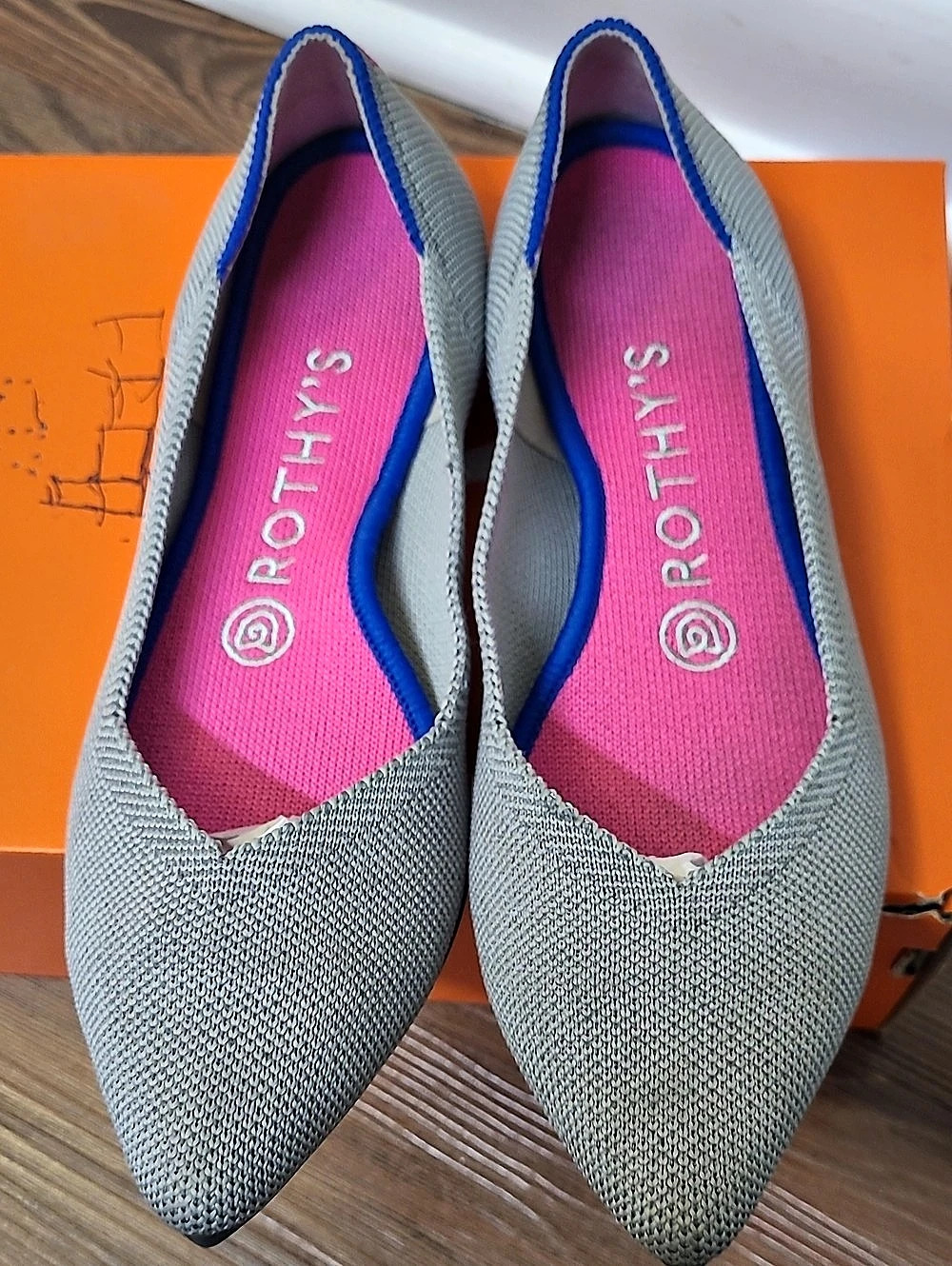 Rothy's The Point Pointed-Toe Flats in Gray & Blue US 7 Like New